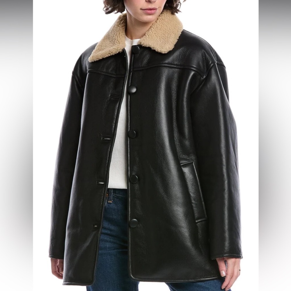 Rag & Bone Jackson Leather Jacket with Tan Sherpa Collar